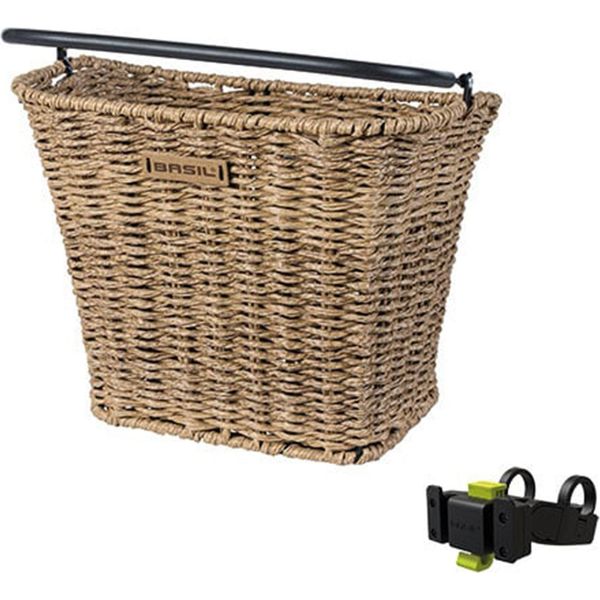 Basil Bremen Cestino Anteriore Per Bicicletta In Rattan Look Klickfix Cestino Per Manubrio Per Bicicletta Con Supporto Cestino Anteriore Staccabile Cestino Per La Spesa-image