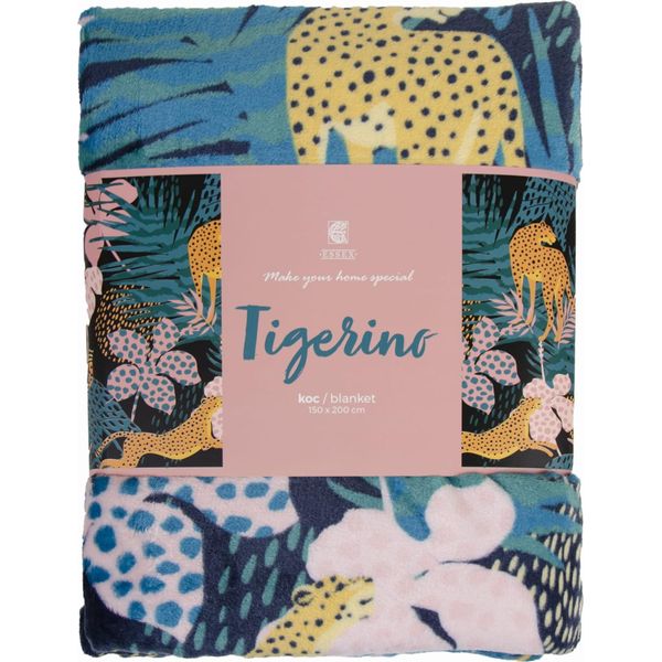 Coperta, Morbida E Soffice Coperta In Microfibra Tigerino 150X200 Tigre, Foglie Turchesi-image