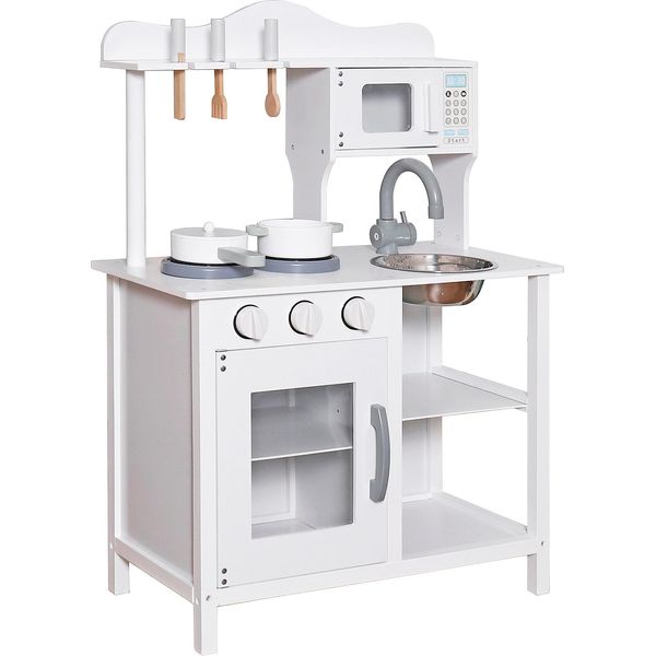 Ginger Home Cucina Per Bambini In Legno Bianco, Cucina Da Gioco Con Accessori, 58,5X29,5X85 Cm-image