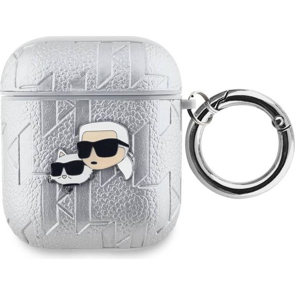 Karl Lagerfeld, Custodia Per Airpods 1/2 Con Goffratura Karl & Choupette, Argento-image