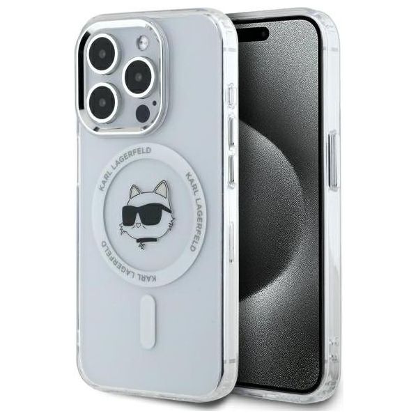 Karl Lagerfeld Klhmp15Lhlschh Iphone 15 Pro 6.1 BiałY/Bianco Custodia Rigida Iml Metallo Testa Choupette Magsafe-image