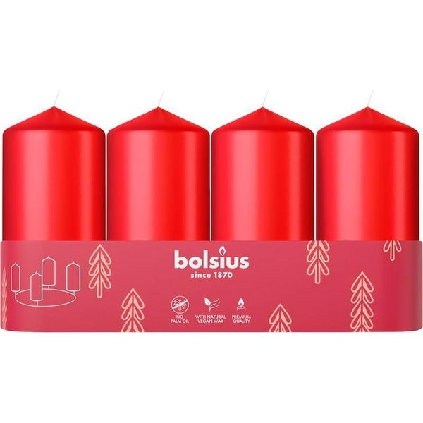 Candele Bolsius Pillar Advent, Natale, Rosse, 48/100 Mm, Conf. 4 Pz-image