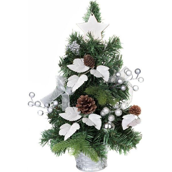 Albero Magichome Natale, Decorato, Argento, Con Foglie, 40 Cm-image