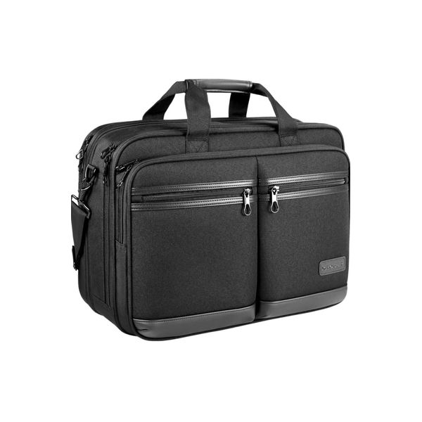 Borsa Business Per Laptop Da 17 Pollici - Idrorepellente - Nylon - Leggera - Blocco Rfid Antifurto - Cartella - Maniglia In Pelle - Nero-image
