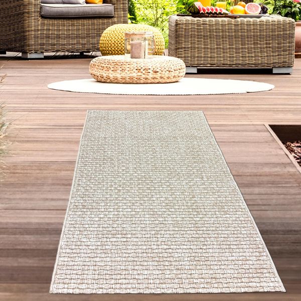Tappeto Per Esterni Balcone Resistente Alle Intemperie A Trama Piatta In Tinta Unita In Beige Dimensioni - 80 X 150 Cm-image