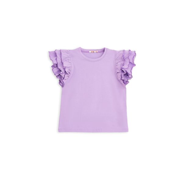 Mod Jeans | Completo Estivo Per Bambina - T-Shirt Con Maniche A Balze E Pantaloni Larghi - Viola - Comodo Ed Elegante Taglia 128, Età 8 Anni-image