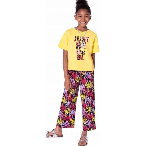 Mod Jeans | Set Estivo Per Bambine - Maglietta + Pantaloni - Giallo - Cotone - Comodo Ed Elegante Taglia 128, Età 8 Anni-image