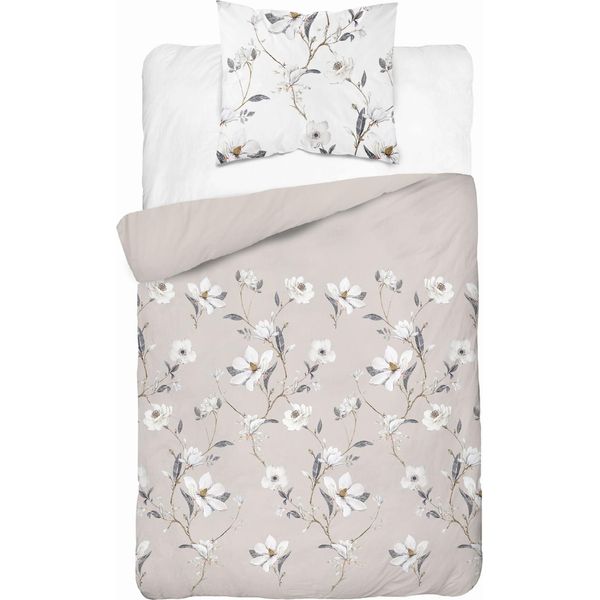Biancheria Da Letto In Raso 140X200 Fiori Beige Chiaro-image