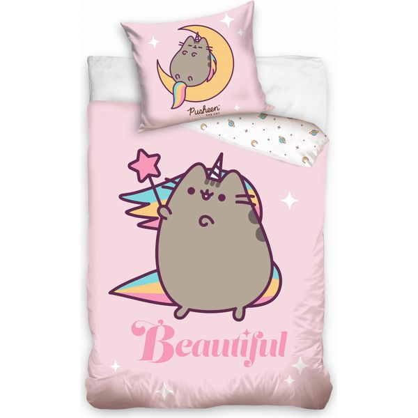 Set Di Biancheria Da Letto In Cotone 140X200 Pusheen Unicorno Rosa-image