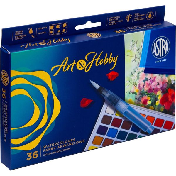Colori Ad Acquerello 36 Colori + Pennello + Tavolozza Art&Hobby Astra-image
