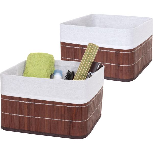 Set Di 2 Cestini Portaoggetti HWC-C21, Cestino Portaoggetti Organizzatore, Cestino Portaoggetti, Bambù ~ Marrone-image