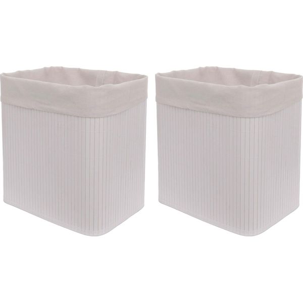 Set Di 2 Cesti Portaoggetti HWC-C21, Cesto Portaoggetti Organizzatore, Cesto Portaoggetti, Bambù 33X33X23Cm ~ Bianco-image