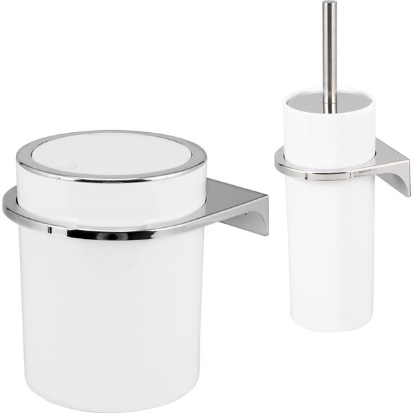 Bremermann Set Da Bagno 2 Pezzi Savona , Contenitore Per Cosmetici Da 5,5 Litri E Set Per Wc Con Supporto A Parete, Bianco Rotondo-image