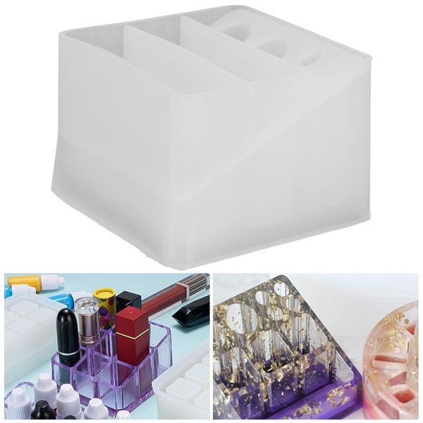 3D Rossetto Gioielli Storage Box Resina Stampo Casting Silicone Multislot Organizzatori Stampo-image