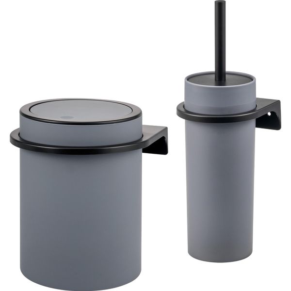 Bremermann Set Da Bagno 2 Pezzi Savona Softtouch Incl. Supporto A Parete, Contenitore Per Cosmetici E Portascopino, Rotondo - Grigio-image