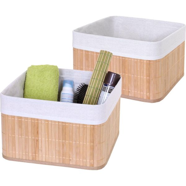 Set Di 2 Cestini Portaoggetti HWC-C21, Cestino Portaoggetti, Cestino Per Scaffali, Bambù ~ Colore Naturale-image