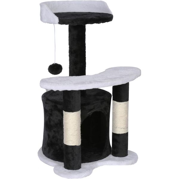 Tiragraffi Wiltec Alto 67 Cm In Bianco/Nero, Tiragraffi Per Gatti Con Sisal, Albero Per Gatti Con Piattaforma, Grotta Per Gatti E Palla Da Gioco, Albero Da Arrampicata Per Gatti-image