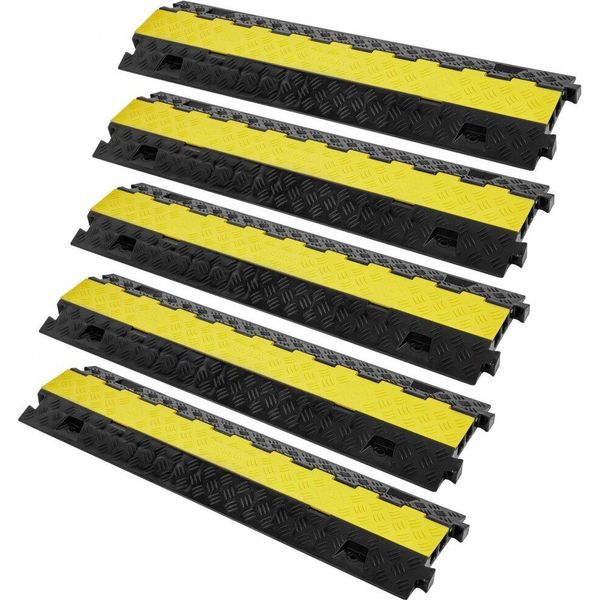 Rampa Di Protezione Per Cavi In Tpu E Tpr - Set Di 5 - Ponte Flessibile - Protezione Antiscavalcamento 91,8X25X4,3 Cm - Rampa Per Cavi Con Capacità Di Carico Di 10000 Kg (Per Asse) - Design Antiscivolo - Ideale Per I Parcheggi-image