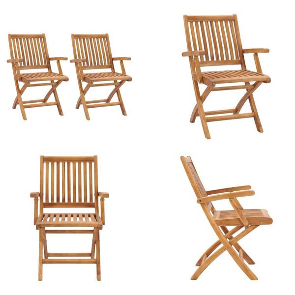 Vidaxl Sedie Da Giardino Pieghevoli 2 Pz. Legno Massiccio Teak - Sedia Da Giardino - Sedie Da Giardino - Sedia Di Legno - Sedie Di Legno-image