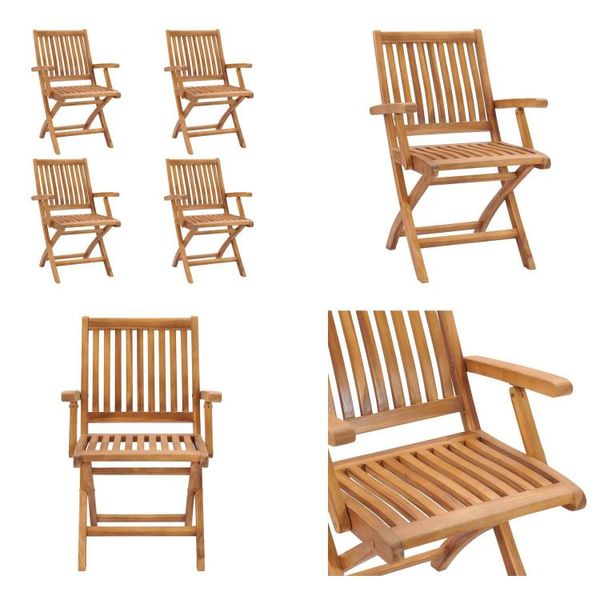Vidaxl Sedie Da Giardino Pieghevoli 4 Pz. Legno Massiccio Teak - Sedia Da Giardino - Sedie Da Giardino - Sedia Di Legno - Sedie Di Legno-image