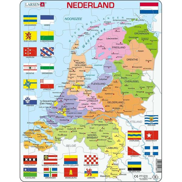 Larsen Puzzle Mappa Paesi Bassi Con Province E Bandiere, 48 Pezzi.-image