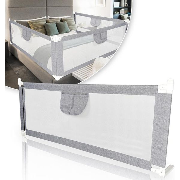 Fiqops Protezione Letto Bambini 200Cm Protezione Anticaduta Letto Bambini, Spondina Regolabile In Altezza Per Letto Famiglia E Culla-image