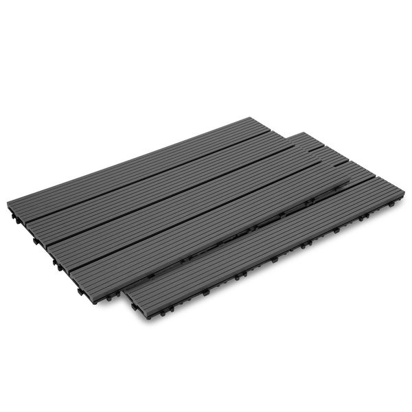 Set Di 6 Piastrelle In Plastica Effetto Legno, Piastrelle In Wpc, Antracite, 30X60Cm Per Pezzo, Balcone, Piscina, Giardino, 1Mq-image