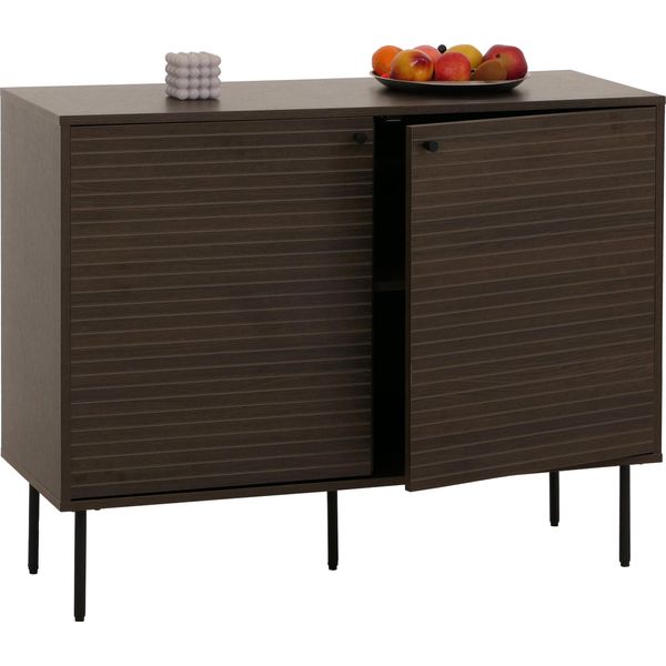 Credenza HWC-N78, Credenza Cassettiera, Stile Scandinavo Metallo Legno Melamina Mvg 86X110X40Cm ~ Marrone Scuro-image