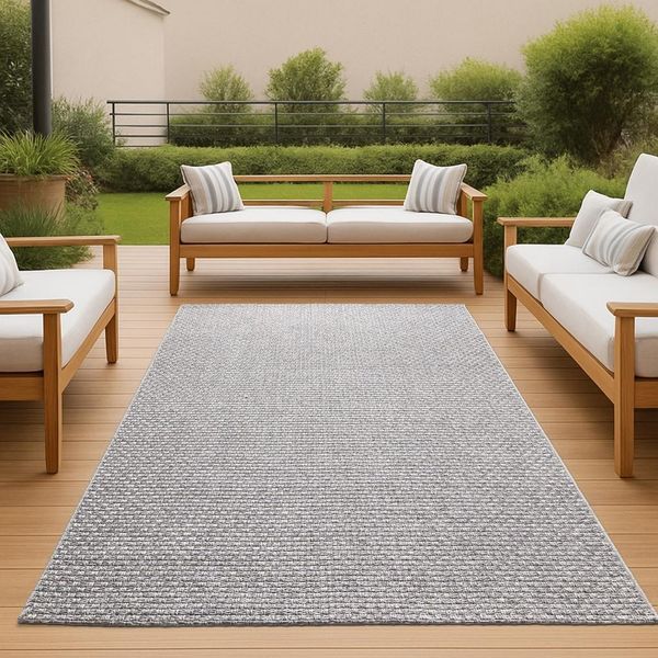 Tappeto Per Interni Ed Esterni Terrazzo A Trama Piatta Resistente Alle Intemperie In Tinta Unita Grigio Dimensioni - 80 X 150 Cm-image