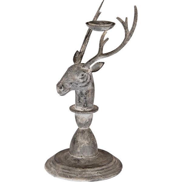 Clayre & Eef Portacandele Cervo 17X14X30 Cm In Metallo Grigio-image