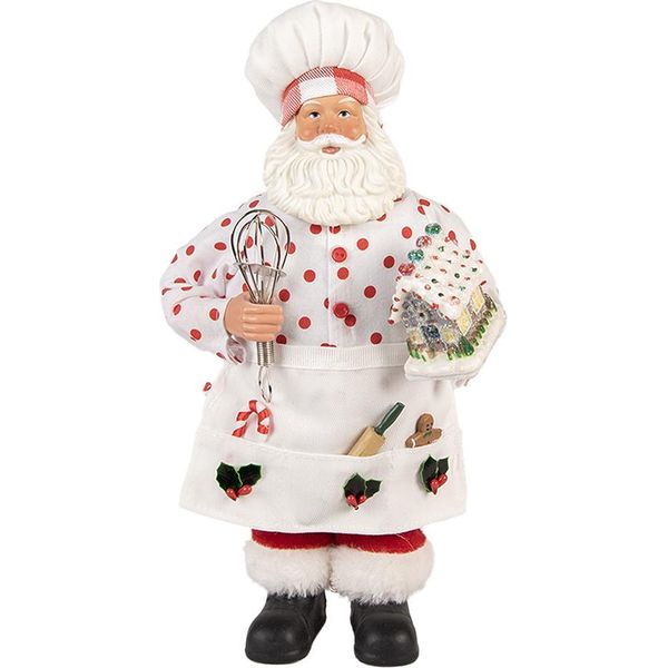 Clayre & Eef Decorazione Natalizia Figura Babbo Natale 13X10X28 Cm Tessuto Bianco-image