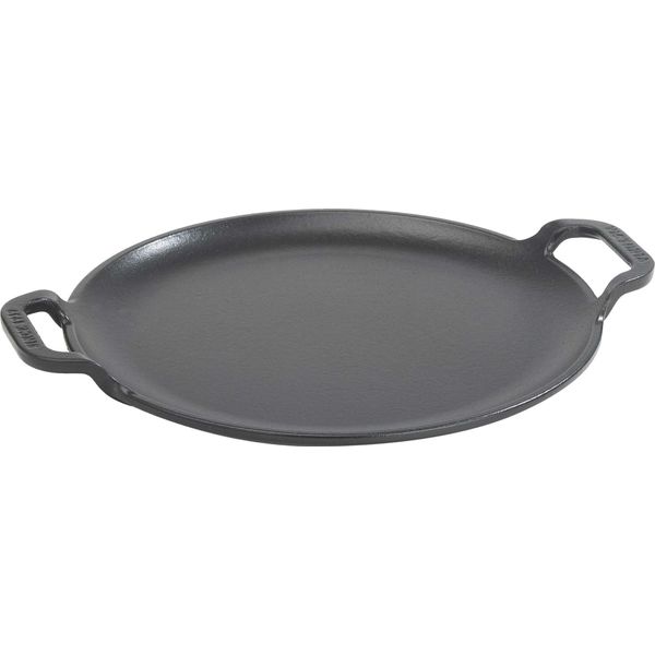 Victoria 38328 Piastra Grill In Ghisa Smaltata Per Pizza, Padella 25Cm, Induzione, Fuoco, Forno Nero-image