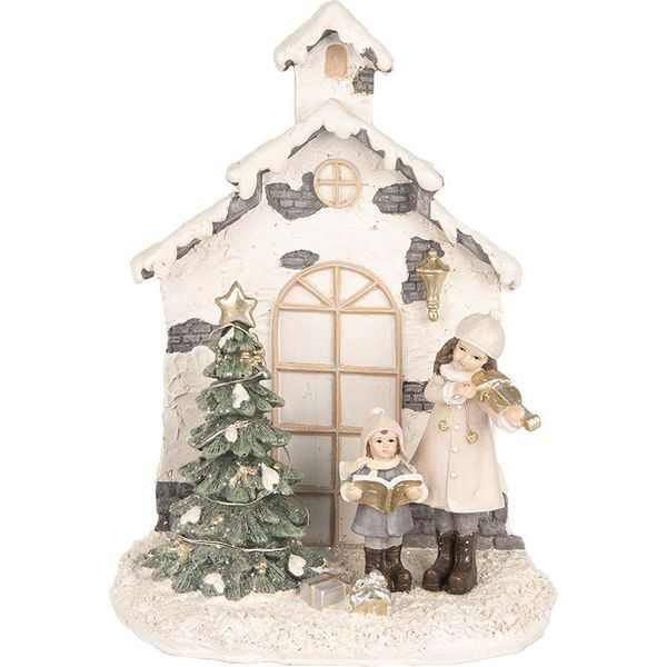 Clayre & Eef Decorazione Natalizia Con Illuminazione A Led Casa 16X9X21 Cm Plastica Beige-image