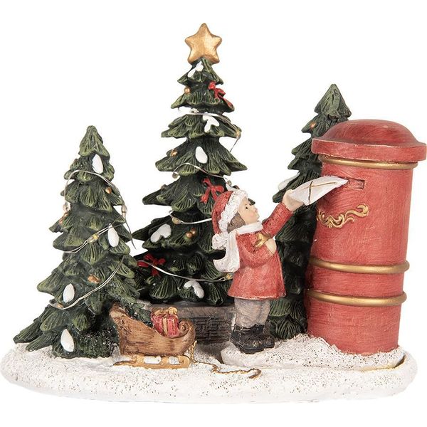 Clayre & Eef Decorazione Natalizia Con Illuminazione Led Bambino 16X12X14 Cm Plastica Rossa-image