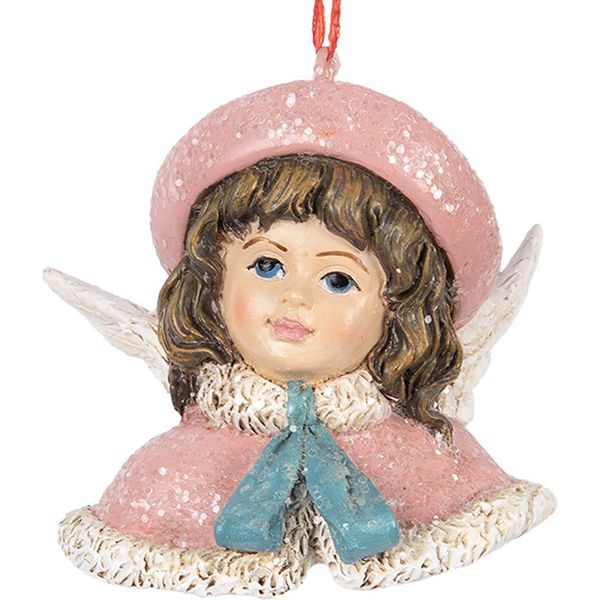 Targhetta Natalizia Clayre & Eef Angelo 8X7X7 Cm Plastica Rosa-image