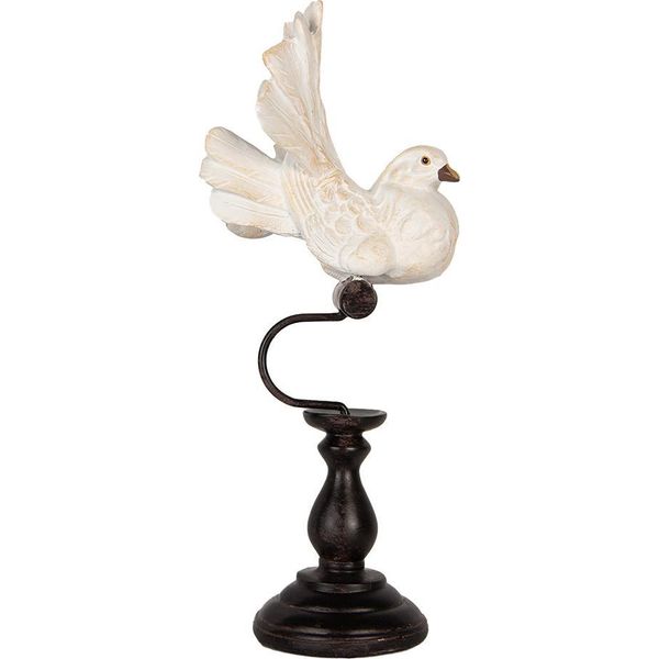 Clayre & Eef Figura Decorativa Uccello 15X11X36 Cm Plastica Bianca-image