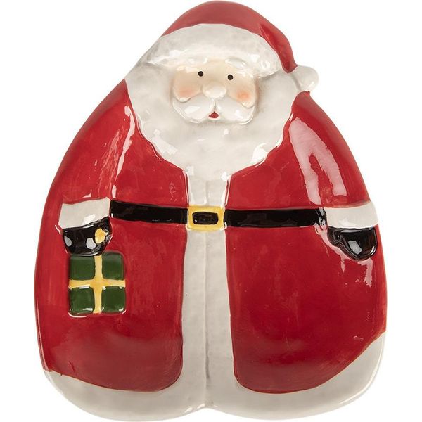 Clayre & Eef Piatto Da Colazione Babbo Natale 20X16X4 Cm In Vetroceramica Rossa-image