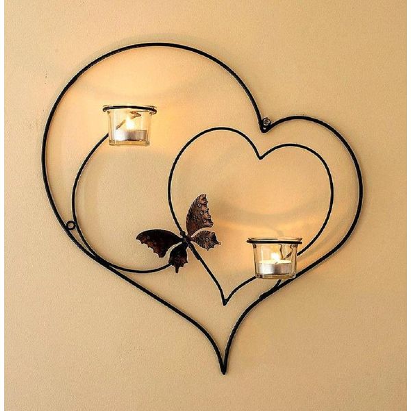 Porta Tea Light Da Parete Cuore 39 Cm Porta Tea Light In Metallo Applique Porta Candela-image