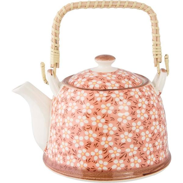 Teiera Clayre & Eef Con Filtro 700 Ml Fiori Di Vetroceramica Rosa-image