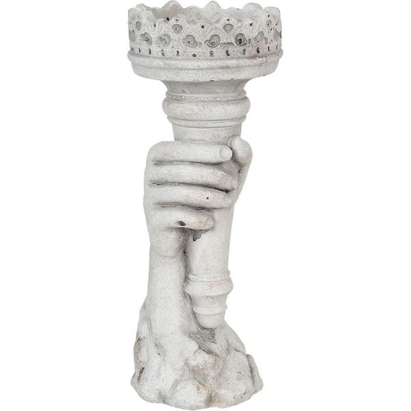 Portacandele Clayre & Eef 12X10X27 Cm Pietra Grigia A Mano-image