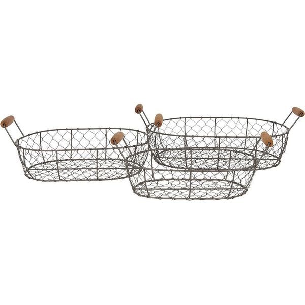Set Di 3 Cestini Portaoggetti Clayre & Eef 42X27X15 Cm Ferro Marrone-image