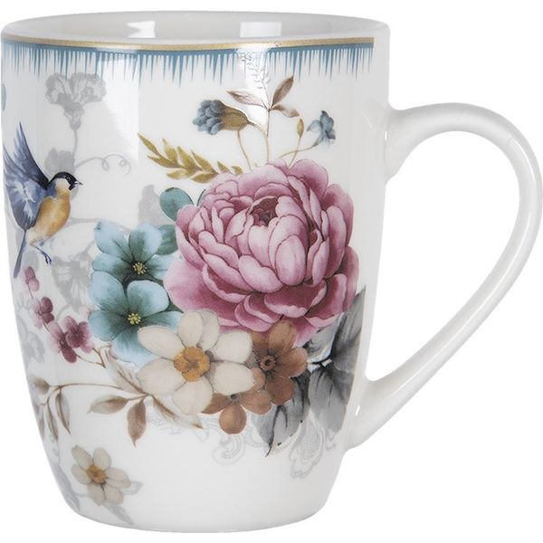 Tazza Clayre & Eef 360 Ml Bianco Rosa Porcellana Fiori-image