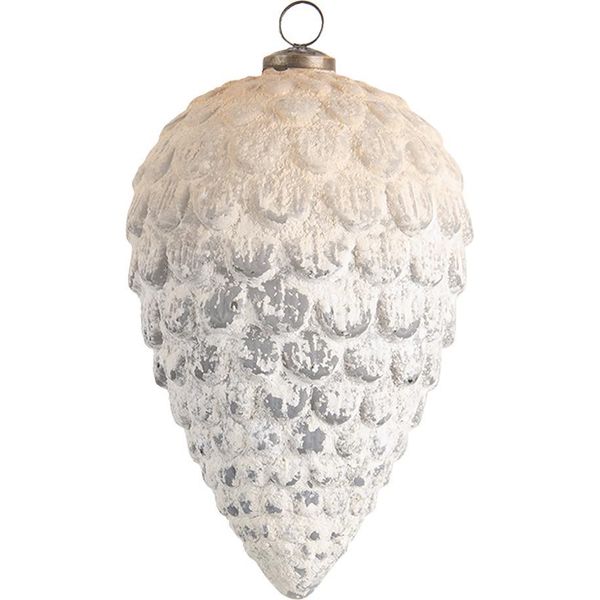 Clayre & Eef Guaina Di Natale Xl Ø 13X20 Cm In Vetro Bianco Grigio-image