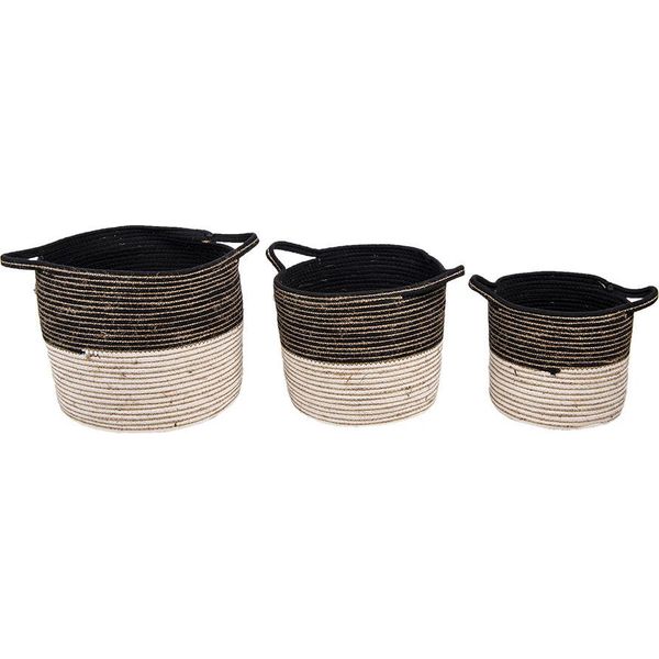 Set Di 3 Cestini Portaoggetti Clayre & Eef Ø 52 Ø 46 Ø 37 Cm Corda Nera-image
