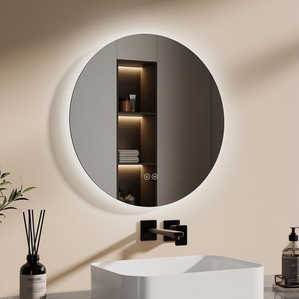 Emke Specchio Da Bagno A Led Specchio Da Bagno Con Illuminazione Rotondo 50 Cm 3 Colori Di Luce Specchio Luminoso Dimmerabile Con Interruttore A Sfioramento Specchio Led A Risparmio Energetico-image
