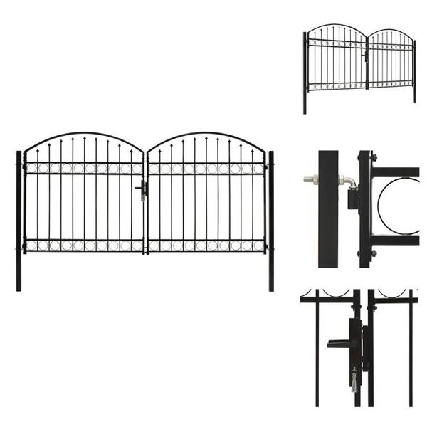 Vidaxl Cancello Per Recinzione A Doppia Anta Ad Arco In Acciaio 300 X 150 Cm Nero - Cancelli Per Giardino-image