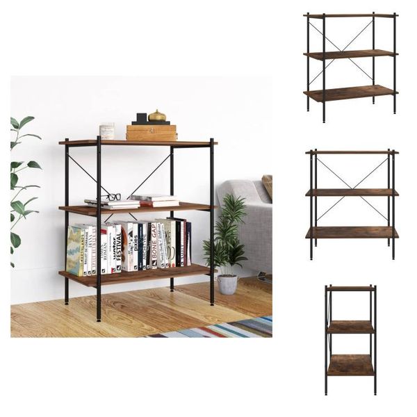 Vidaxl Scaffale A 3 Ripiani Nero E Naturale 80X40X92 Cm - Librerie E Scaffali-image