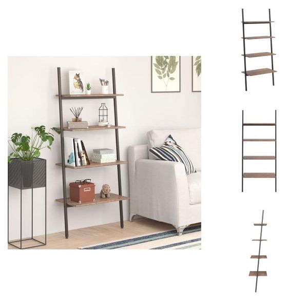 Vidaxl Scaffale A Scala Con 4 Ripiani Marrone Scuro E Nero 64X34X150,5 Cm - Librerie E Scaffali-image