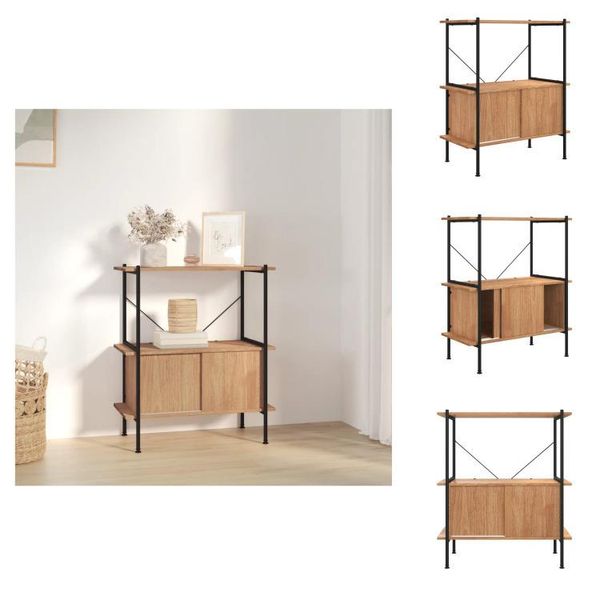 Vidaxl Scaffale A 3 Ripiani Con Armadio 80X40X92 Cm In Acciaio A Base Di Legno - Librerie E Scaffali-image