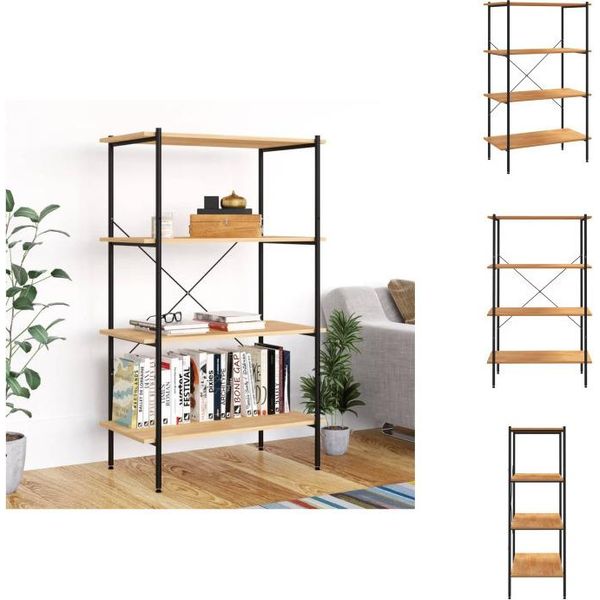 Vidaxl Scaffale A 4 Ripiani Nero E Rovere 80X40X130 Cm - Librerie E Scaffalature-image